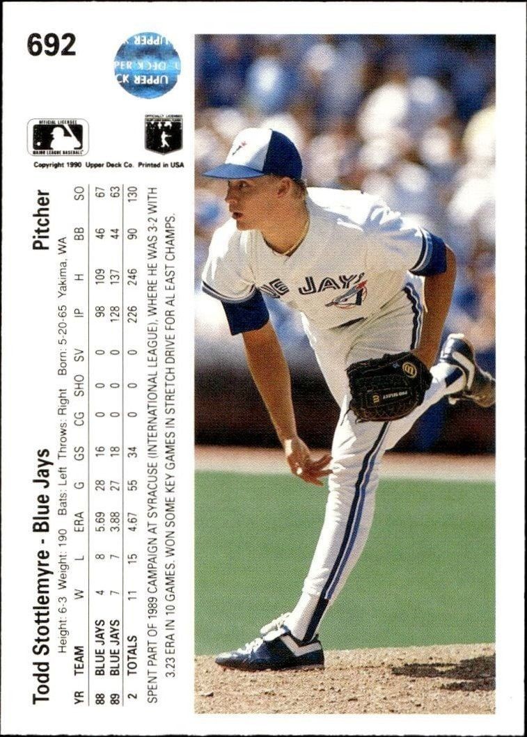 1990 Upper Deck Todd Stottlemyre #692 baseball trading card back