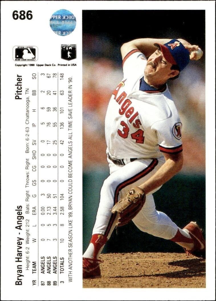 1990 Upper Deck Bryan Harvey #686 baseball trading card back