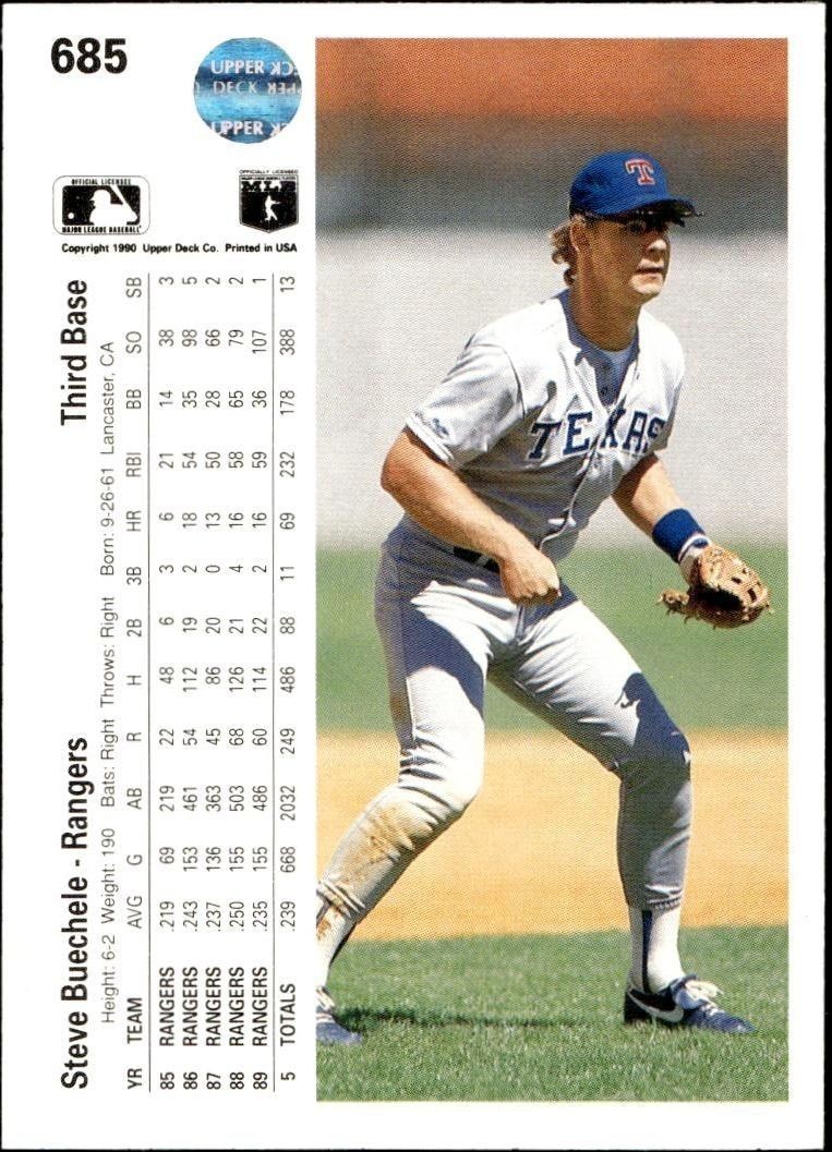 1990 Upper Deck Steve Buechele #685 baseball trading card back
