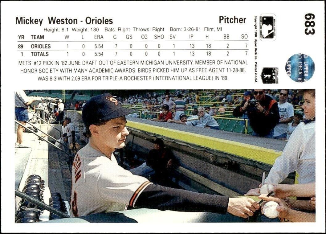 1990 Upper Deck Mickey Weston #683 baseball trading card back
