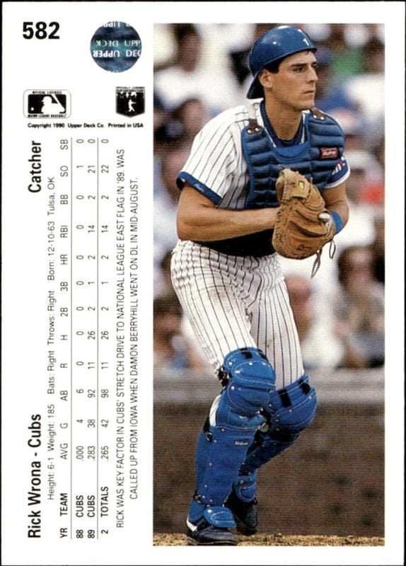 1990 Upper Deck Rick Wrona #582 baseball trading card back