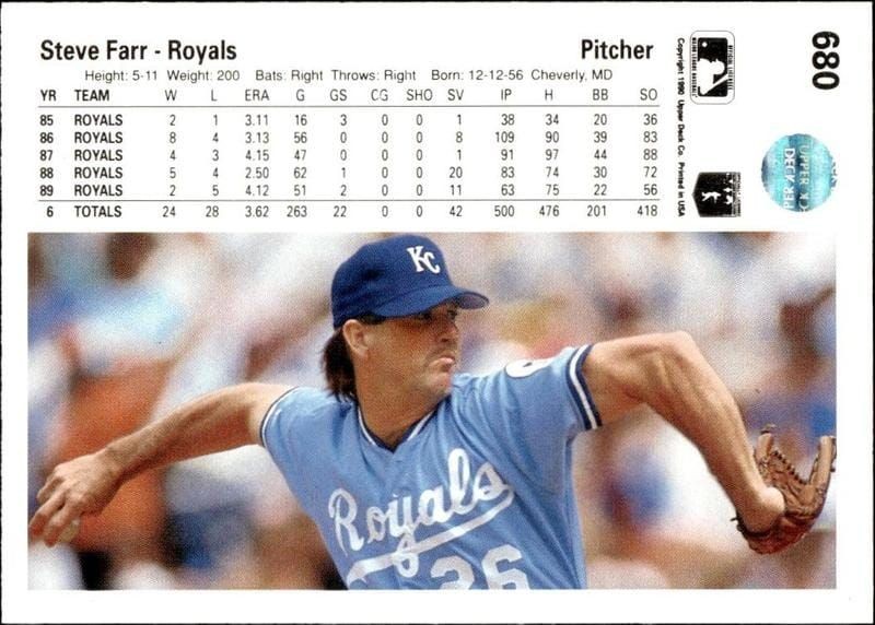 1990 Upper Deck Steve Farr #680 baseball trading card back