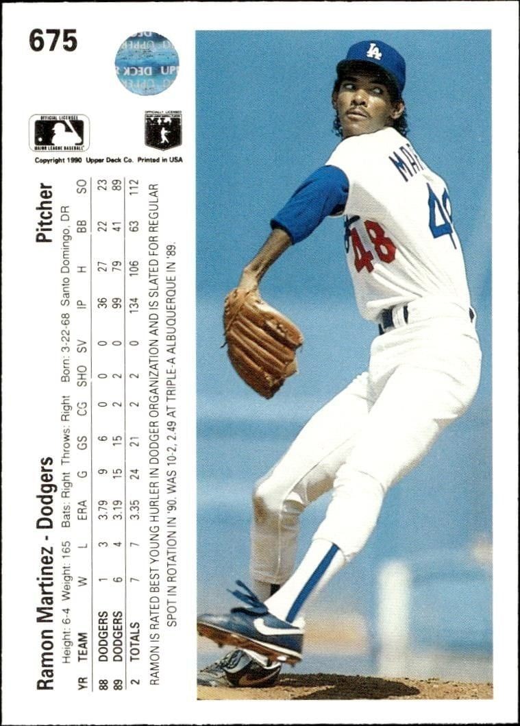 1990 Upper Deck Ramon Martinez #675 baseball trading card back