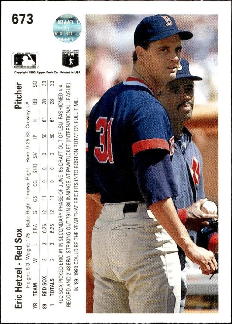 1990 Upper Deck Eric Hetzel #673 baseball trading card back