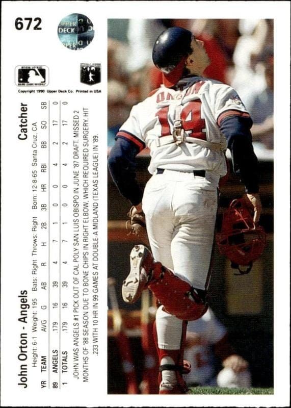 1990 Upper Deck John Orton #672 baseball trading card back