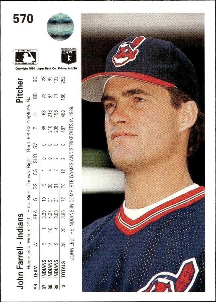 1990 Upper Deck John Farrell #570 baseball trading card back