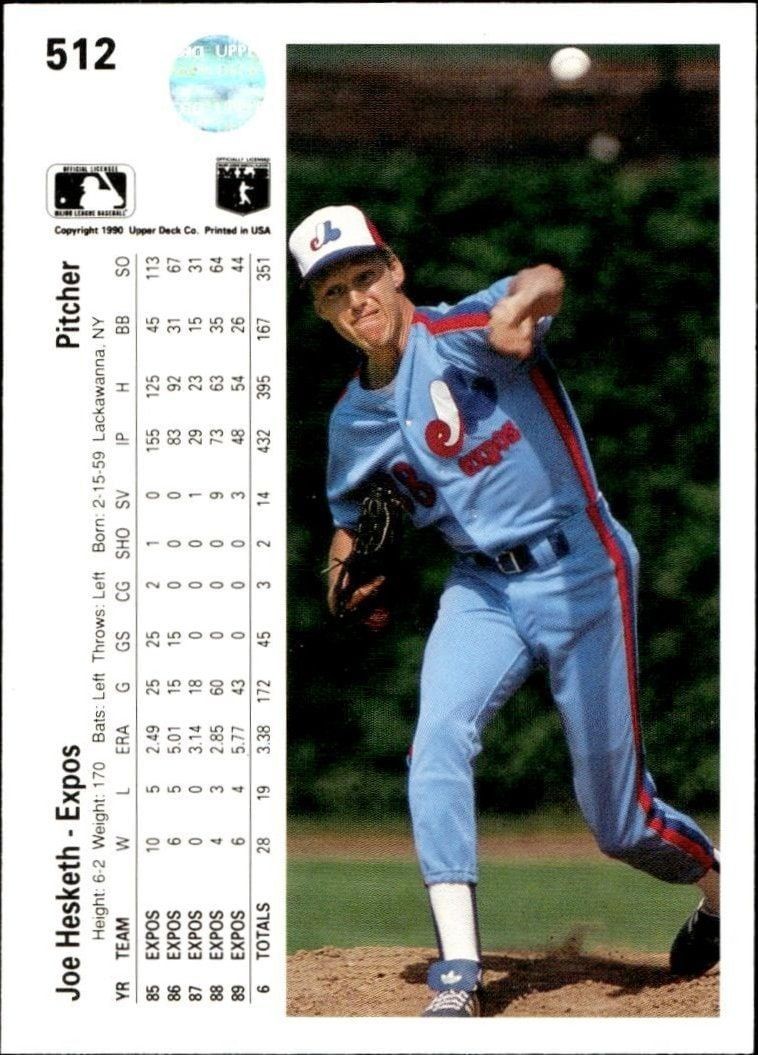 1990 Upper Deck Joe Hesketh #512 baseball trading card back