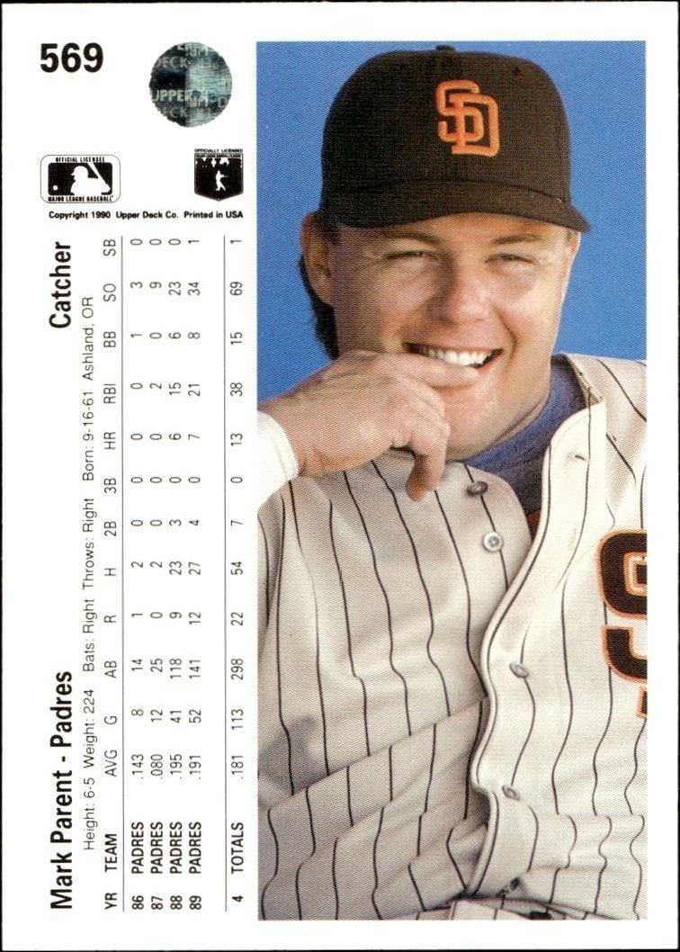 1990 Upper Deck Mark Parent #569 baseball trading card back