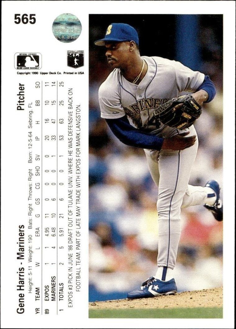 1990 Upper Deck Gene Harris #565 baseball trading card back