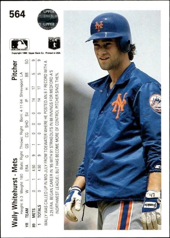 1990 Upper Deck Wally Whitehurst #564 baseball trading card back