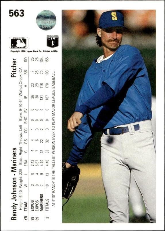 1990 Upper Deck Randy Johnson #563 baseball trading card back