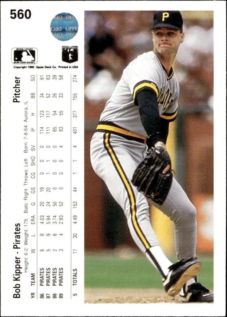 1990 Upper Deck Bob Kipper #560 baseball trading card back