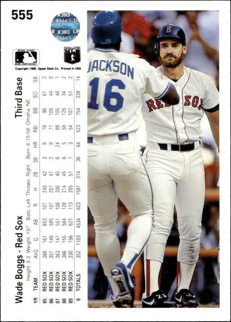 1990 Upper Deck Wade Boggs #555 baseball trading card back