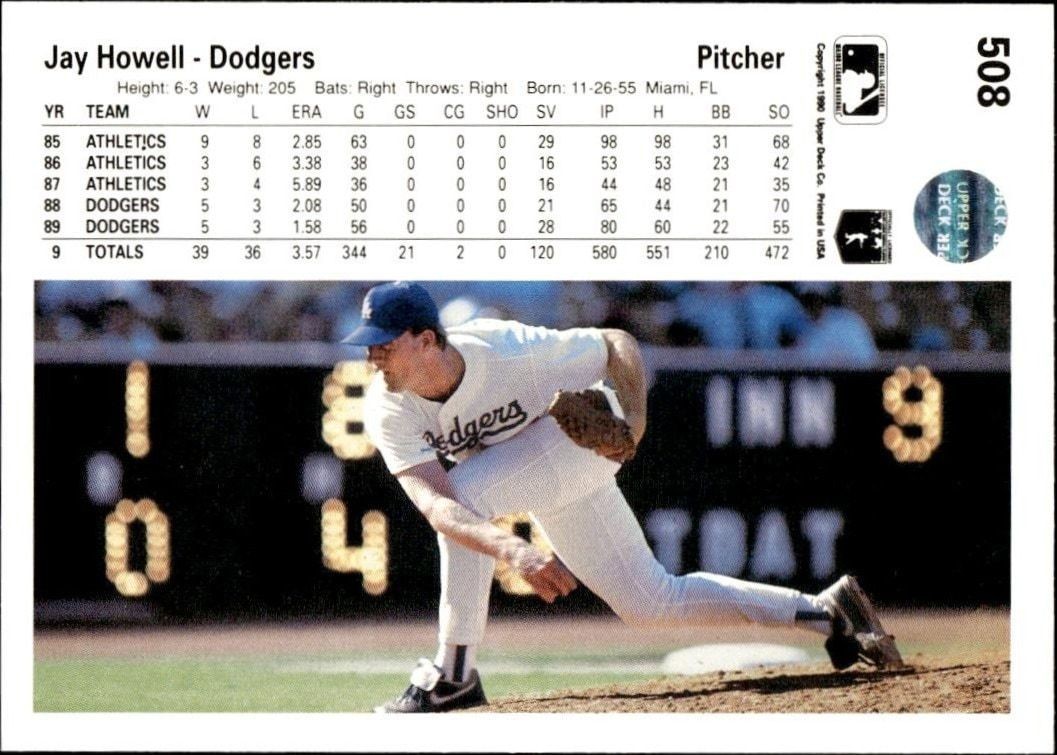 1990 Upper Deck Jay Howell #508 baseball trading card back