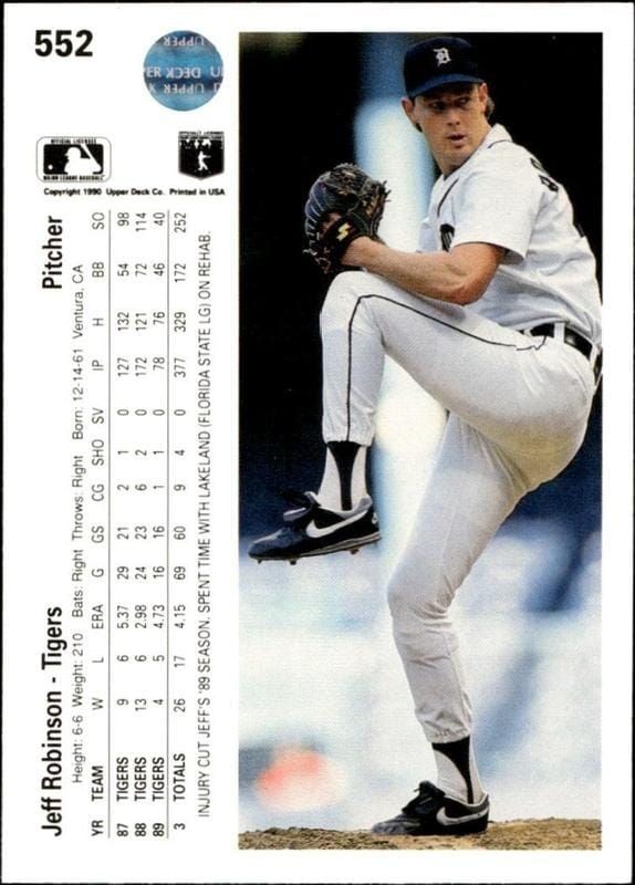 1990 Upper Deck Jeff Robinson #552 baseball trading card back
