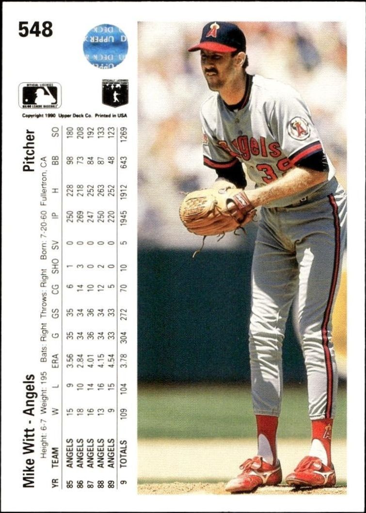 1990 Upper Deck Mike Witt #548 baseball trading card back