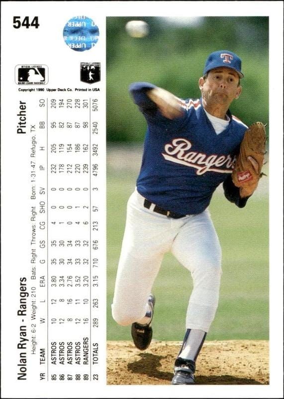 1990 Upper Deck Nolan Ryan #544 baseball trading card back