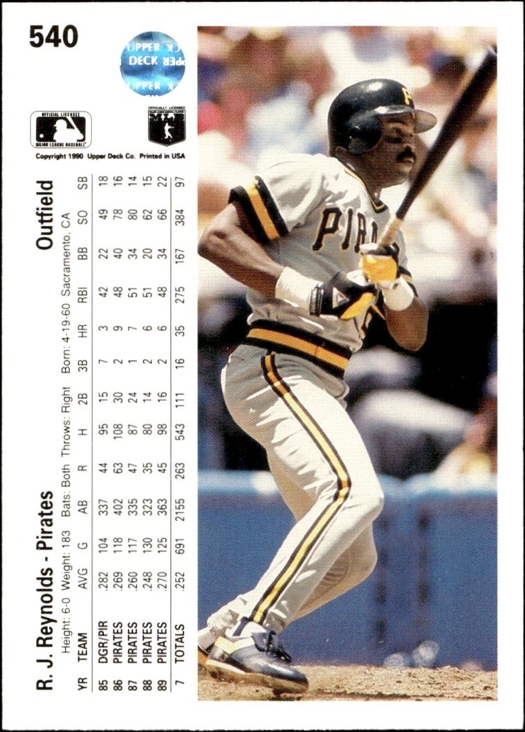 1990 Upper Deck R.J. Reynolds #540 baseball trading card back