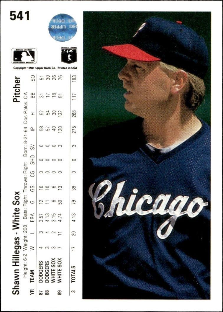 1990 Upper Deck Shawn Hillegas #541 baseball trading card back