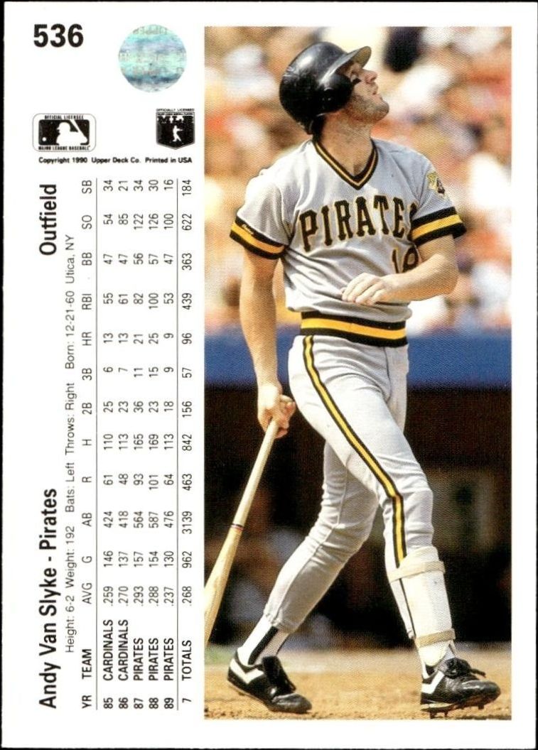 1990 Upper Deck Andy Van Slyke #536 baseball trading card back