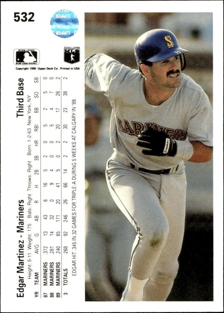1990 Upper Deck Edgar Martinez #532 baseball trading card back