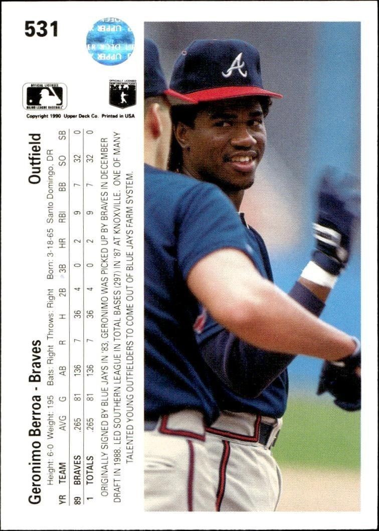 1990 Upper Deck Geronimo Berroa #531 baseball trading card back