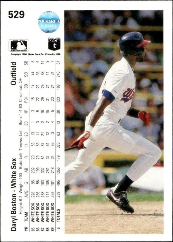 1990 Upper Deck Daryl Boston #529 baseball trading card back