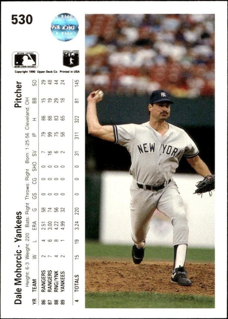 1990 Upper Deck Dale Mohorcic #530 baseball trading card back