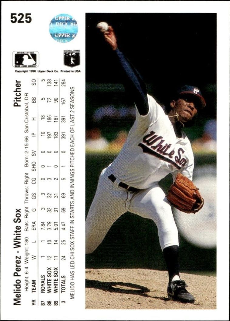 1990 Upper Deck Melido Perez #525 baseball trading card back