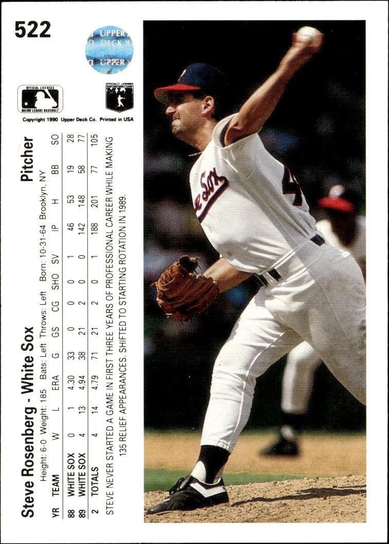 1990 Upper Deck Steve Rosenberg #522 baseball trading card back