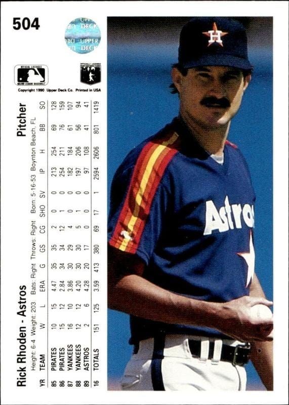 1990 Upper Deck Rick Rhoden #504 baseball trading card back