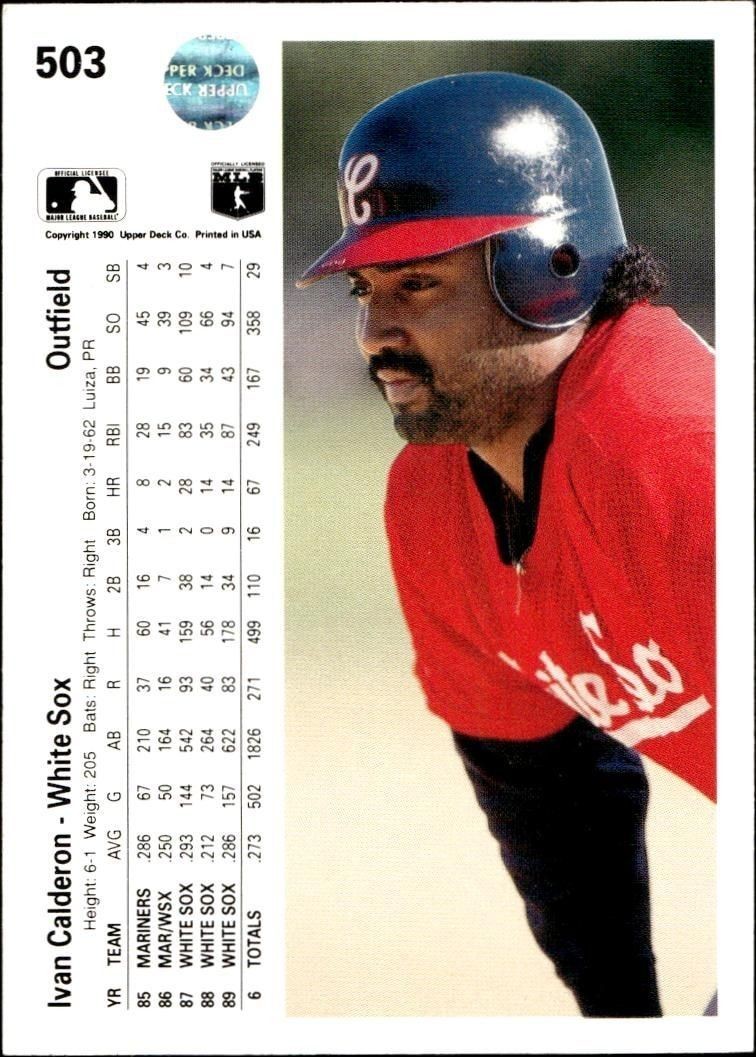1990 Upper Deck Ivan Calderon #503 baseball trading card back