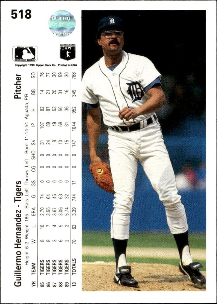 1990 Upper Deck Guillermo Hernandez #518 baseball trading card back