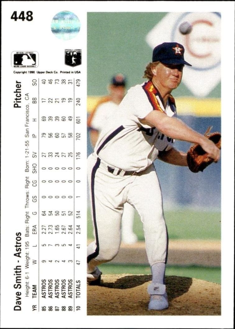 1990 Upper Deck Dave Smith #448 baseball trading card back