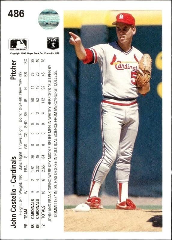 1990 Upper Deck John Costello #486 baseball trading card back