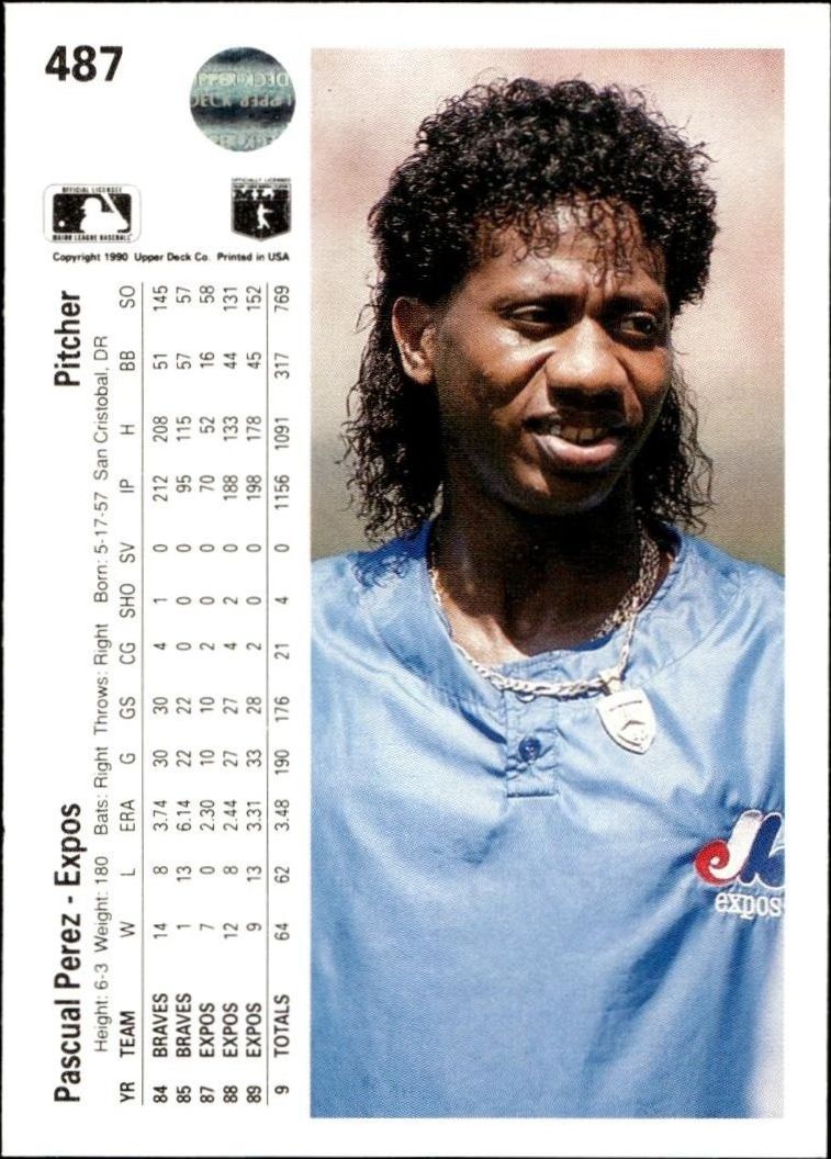 1990 Upper Deck Pascual Perez #487 baseball trading card back