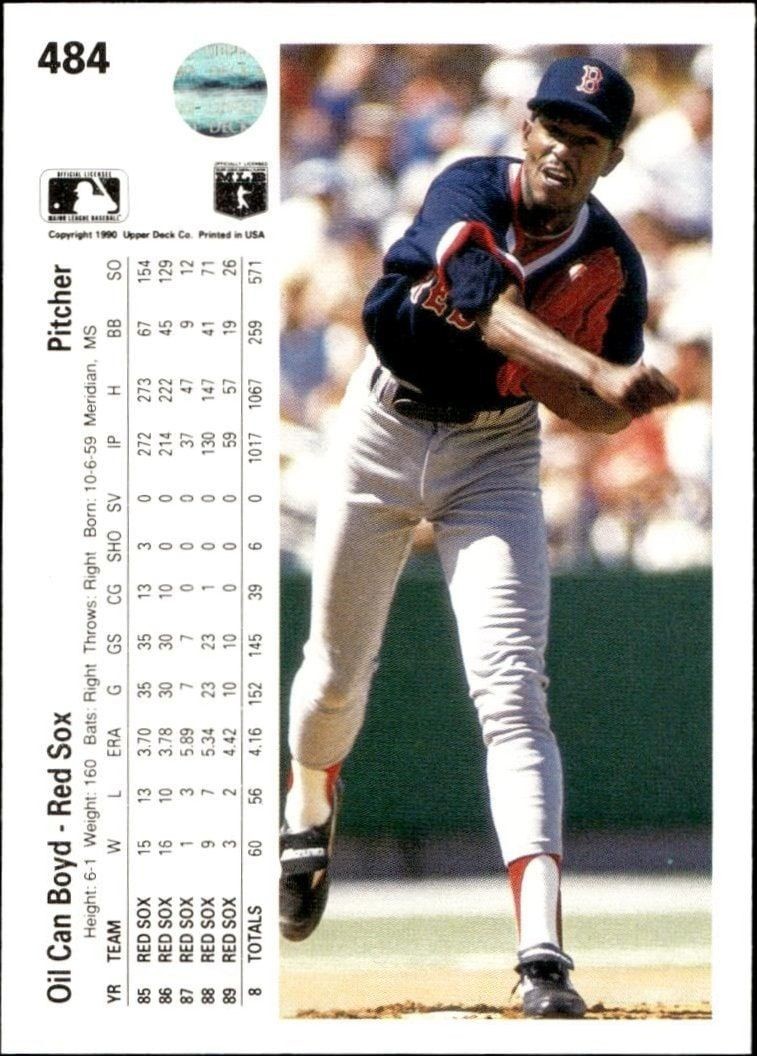 1990 Upper Deck Oil Can Boyd #484 baseball trading card back