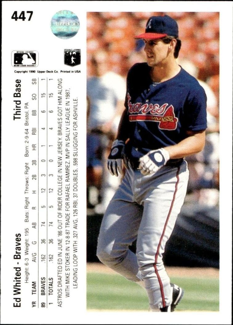 1990 Upper Deck Ed Whited #447 baseball trading card back