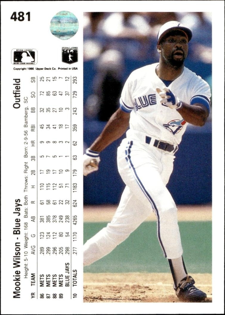 1990 Upper Deck Mookie Wilson #481 baseball trading card back