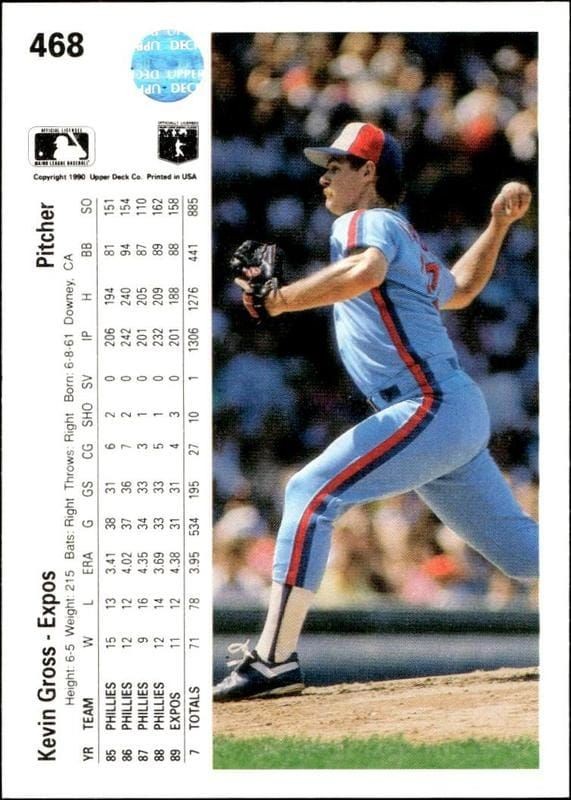 1990 Upper Deck Kevin Gross #468 baseball trading card back