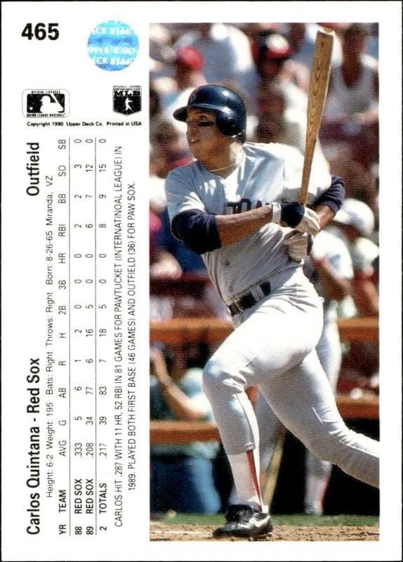 1990 Upper Deck Carlos Quintana #465 baseball trading card back