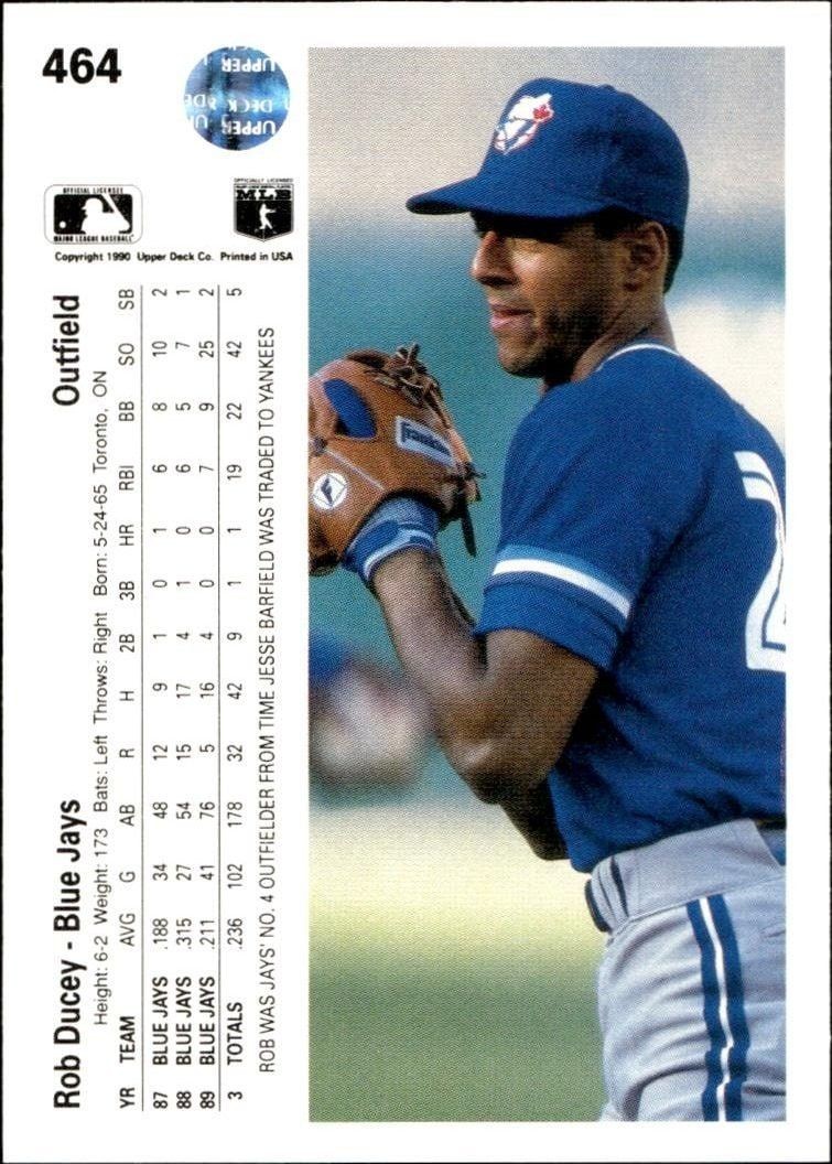1990 Upper Deck Rob Ducey #464 baseball trading card back