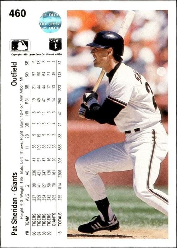 1990 Upper Deck Pat Sheridan #460 baseball trading card back