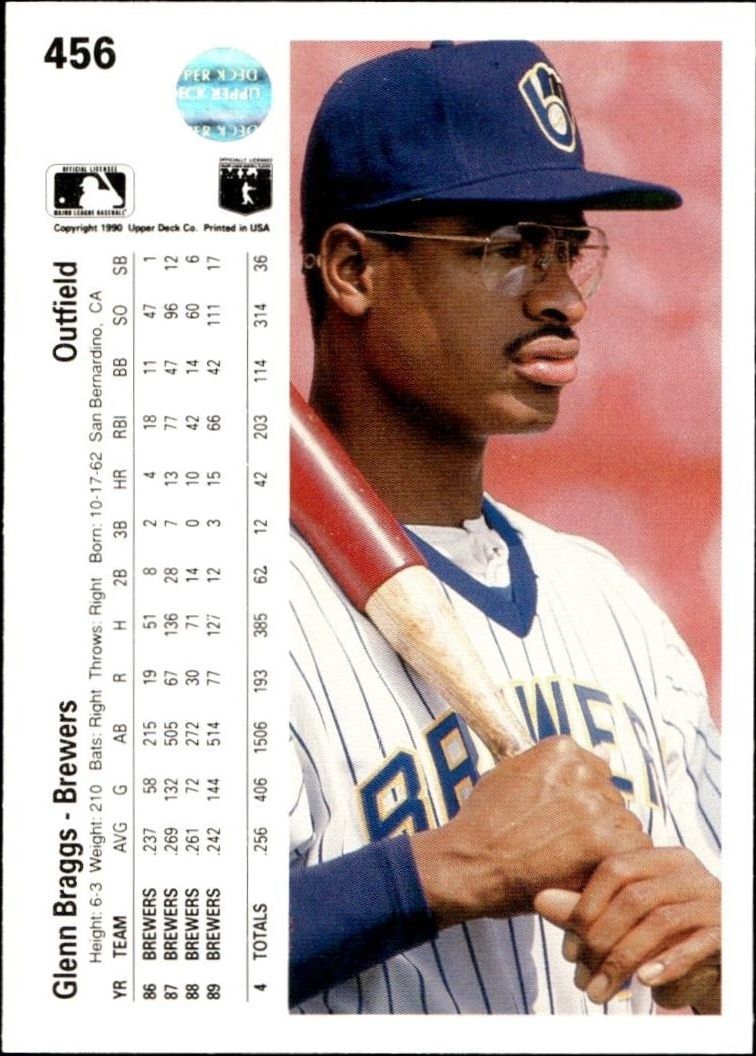 1990 Upper Deck Glenn Braggs #456 baseball trading card back