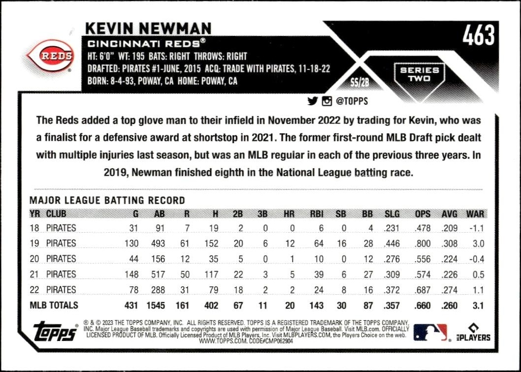 2023 Topps Series 2 Kevin Newman #463 baseball trading card back