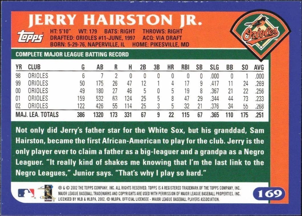 2003 Topps Jerry Hairston Jr. #169 baseball trading card back