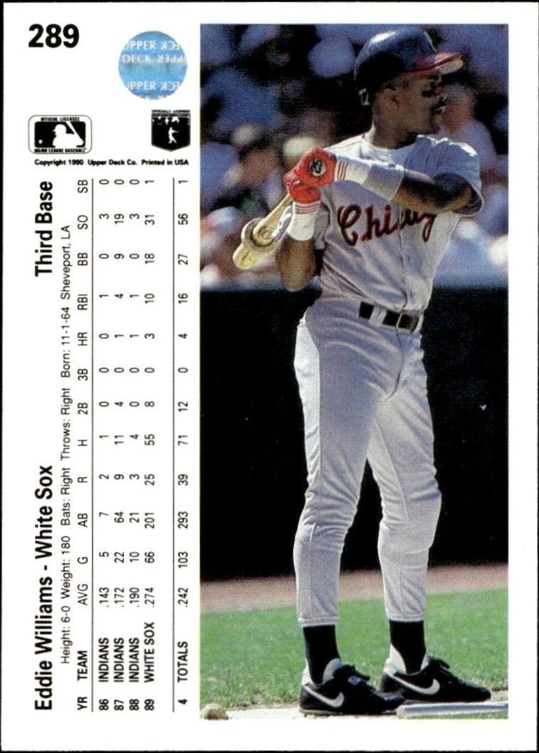 1990 Upper Deck Eddie Williams #289 baseball trading card back