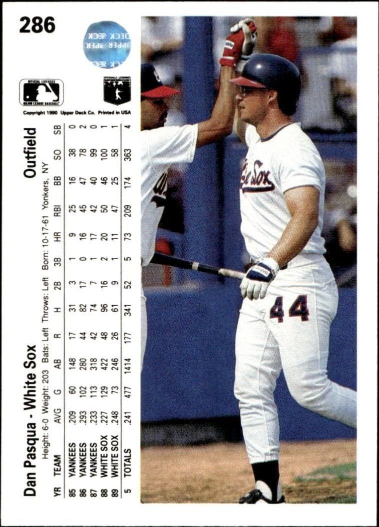 1990 Upper Deck Dan Pasqua #286 baseball trading card back