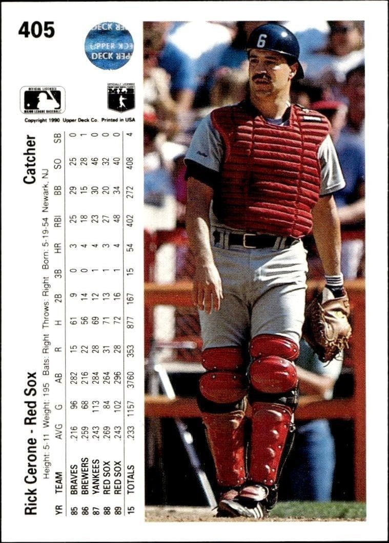 1990 Upper Deck Rick Cerone #405 baseball trading card back