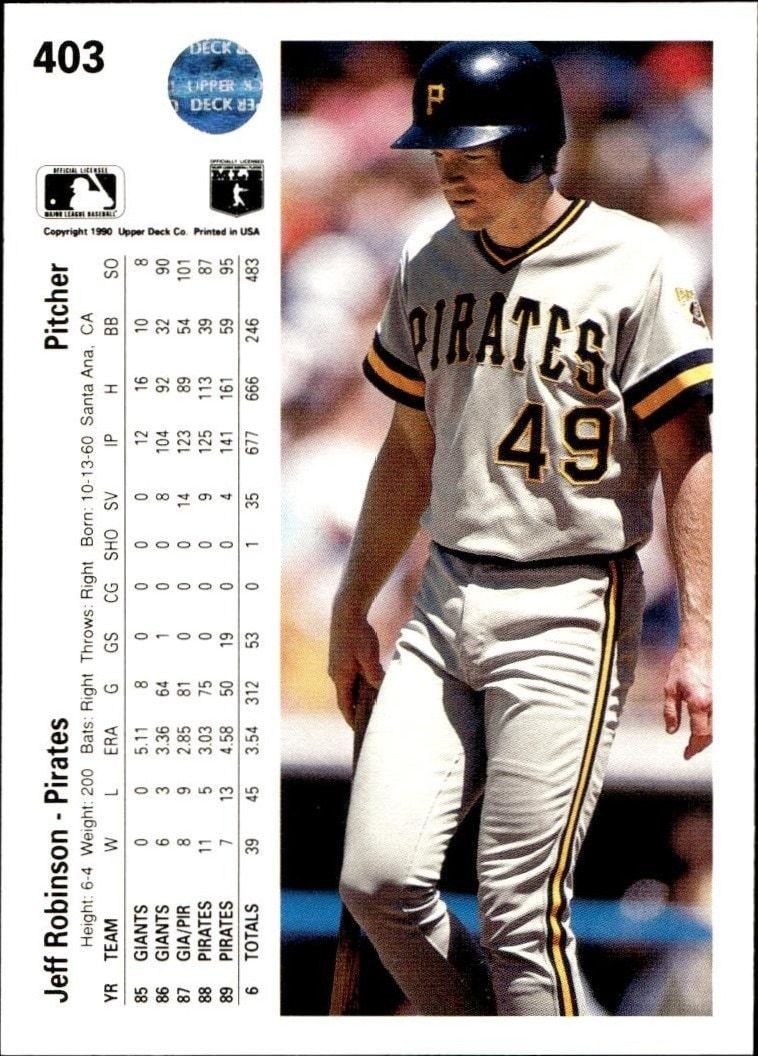 1990 Upper Deck Jeff Robinson #403 baseball trading card back
